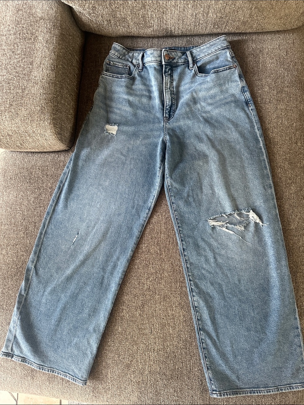 Express Light Blue Distressed Wide-Leg Jeans